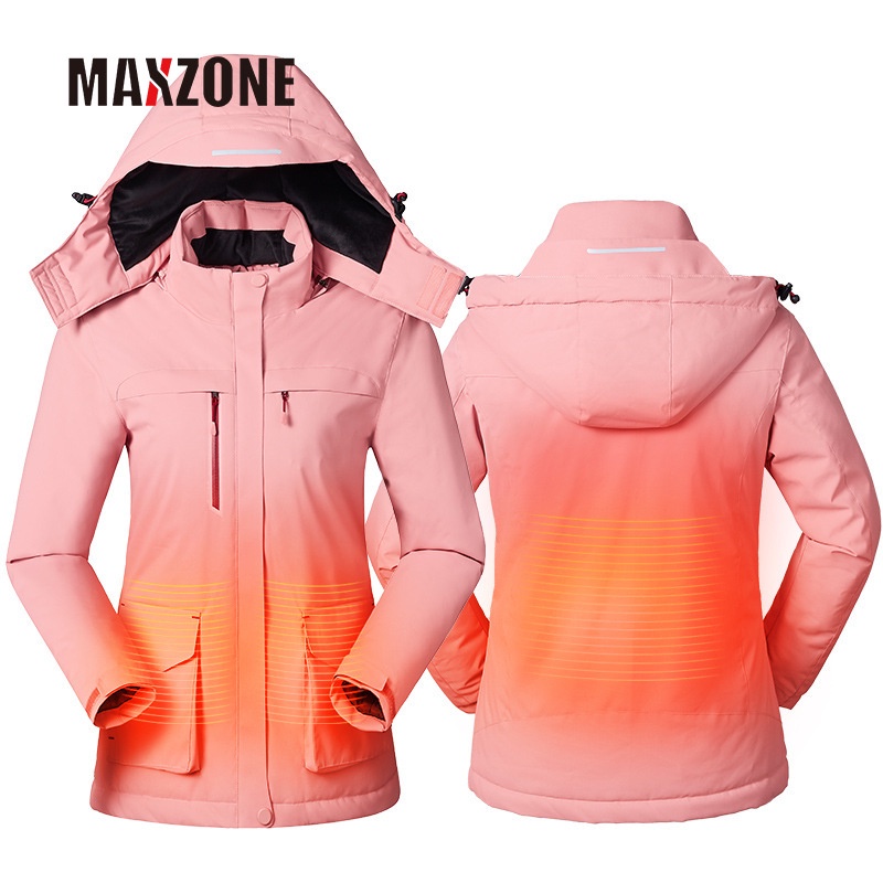 MAXZONE 衝鋒衣女 智能發熱衝鋒衣usb電加熱保暖戶外運動棉衣 羽絨外套 保暖外套 發熱衣 電熱衣 加熱外套