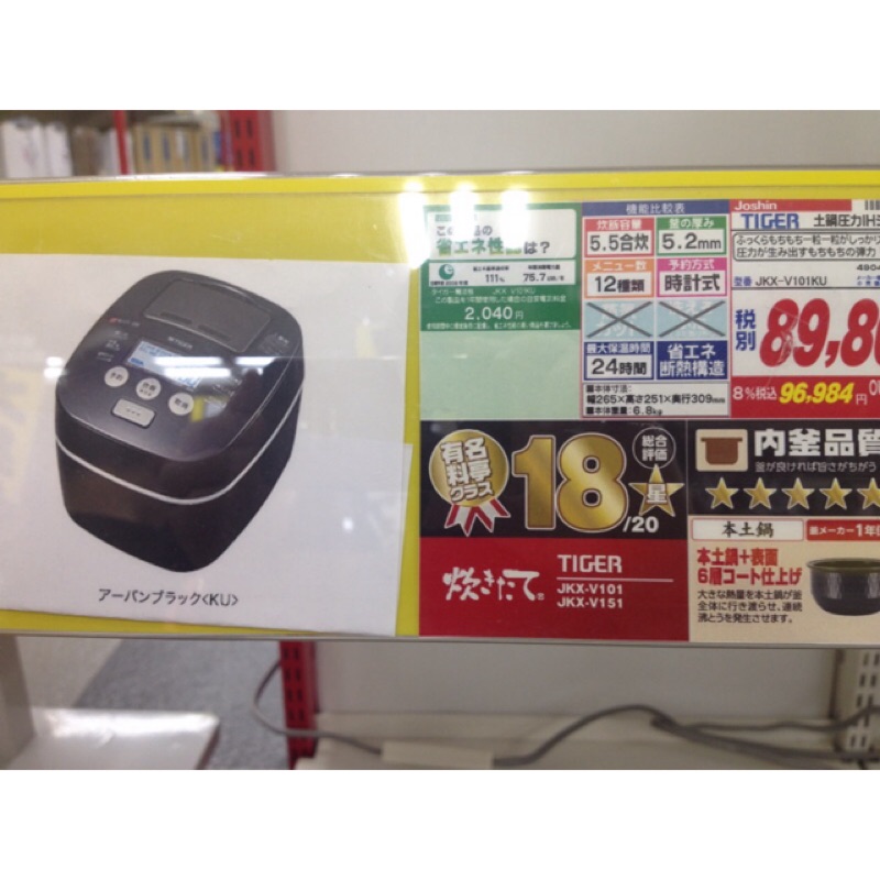 日本原裝厚釜陶鍋國際牌11人份18顆星型號jkx-v101ku