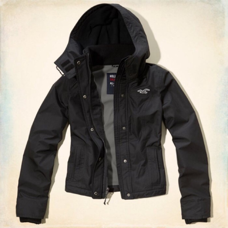 ［現貨］Hollister HCO 女生 all weather jacket 全天候 防風 防潑水 夾克 外套 連帽 黑色 XS