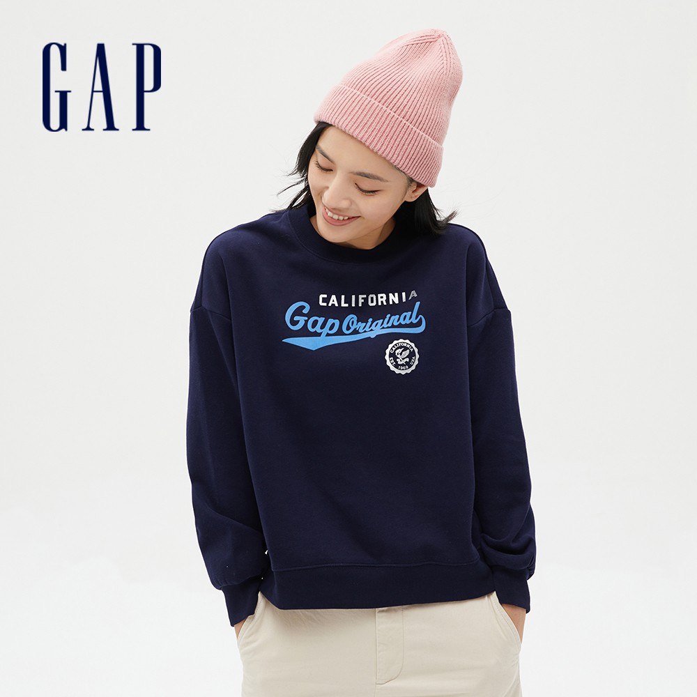 Gap 女裝 Logo刷毛大學T 碳素軟磨系列-海軍藍(655691)