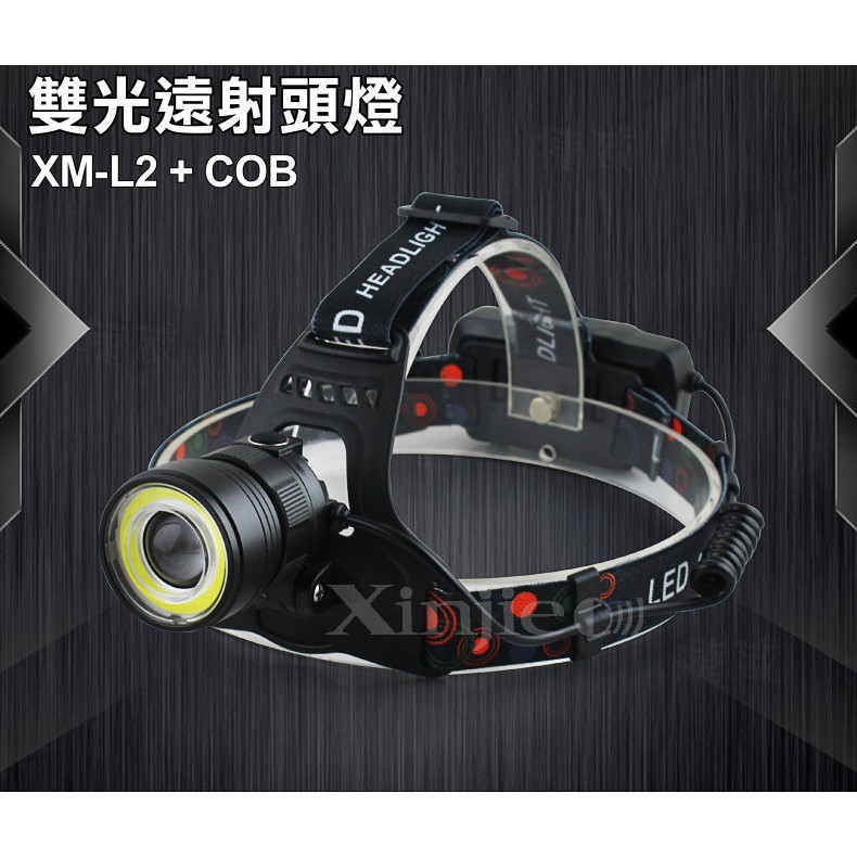 信捷【B07】CREE XM-L2 強光頭燈 旋轉變焦 COB頭燈 雙光源 工作露營燈
