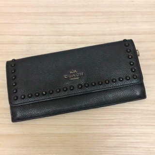 二手 正品 COACH 鉚丁 長夾 錢包 皮夾 黑 專櫃購買 53449