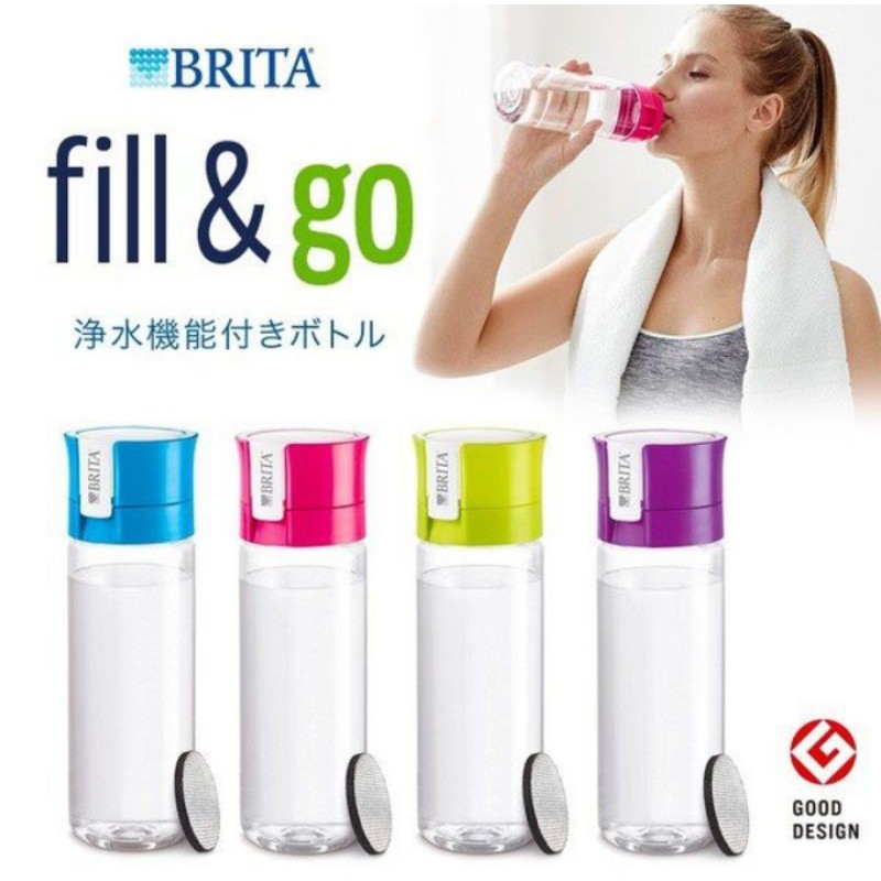 全新正品（已附濾心）德國 BRITA Fill&amp;Go 隨身濾水壺 隨手瓶 0.6L附提袋（綠色）