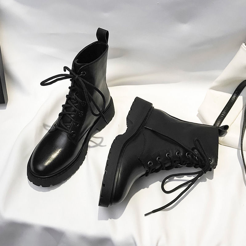馬丁靴女英倫風2021秋季新款學生韓版抽繩黑色百搭機車靴粗跟短靴