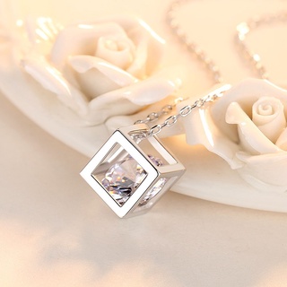 鋯石立體方形項鍊女韓版時尚盒子鏈條水晶項鍊