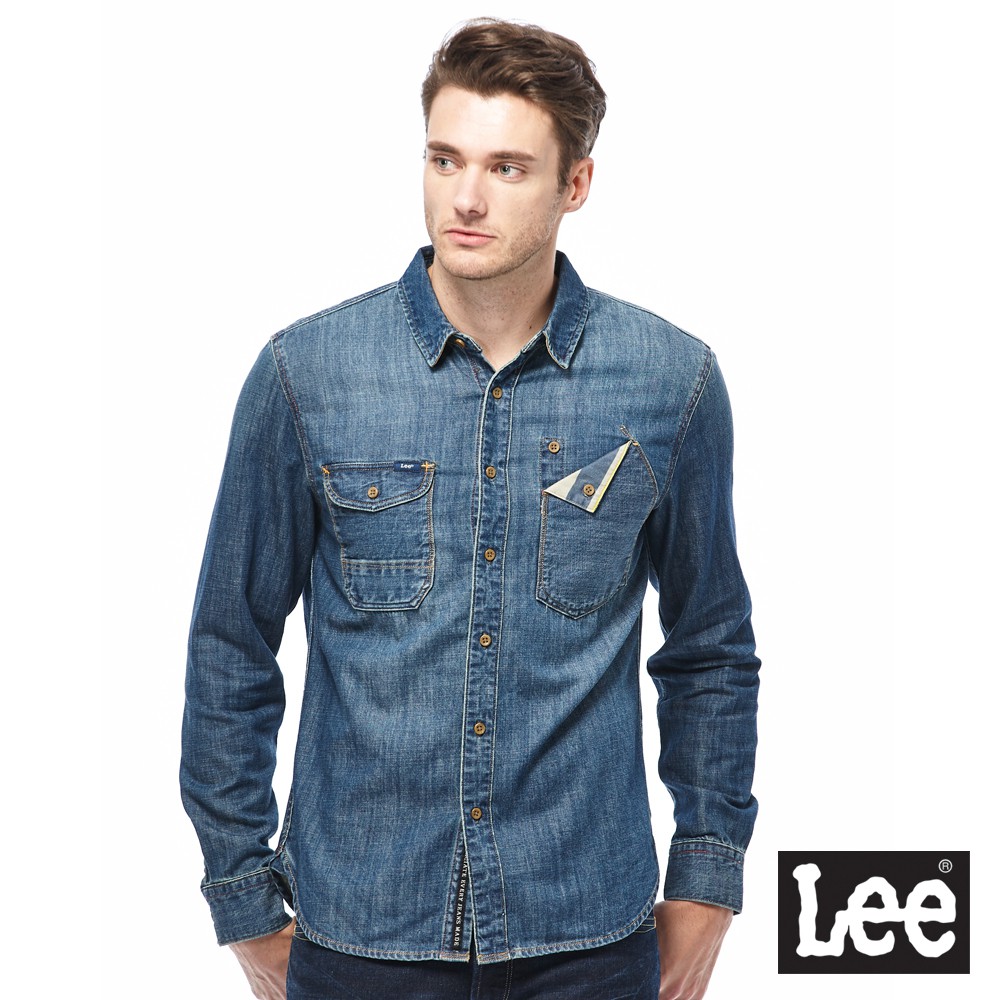 Lee 設計口袋牛仔長袖襯衫 男 101+ 藍LL1702916PU