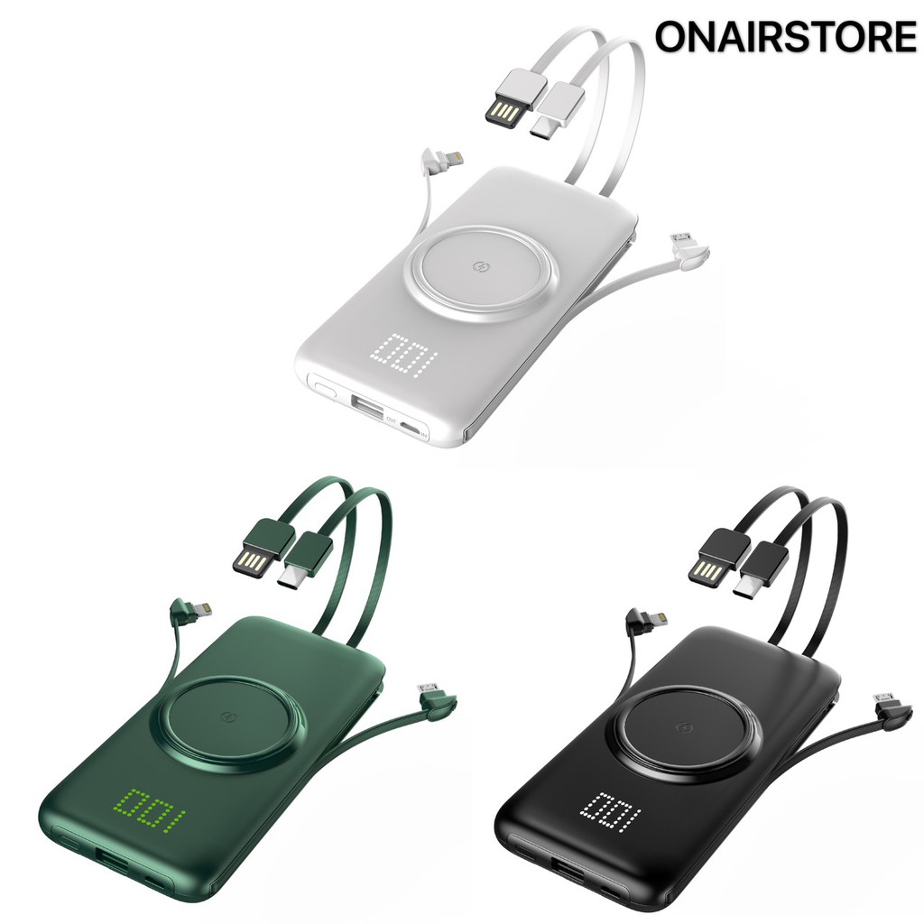 ONAIR 超輕薄 自帶線 無線充電 液晶 行動電源 10000mAh 自帶線 P1 可充i15