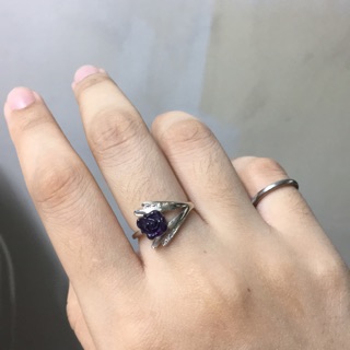 紫水晶 玫瑰花 活口 保色 白銅鍍銀 戒指 飾品 水晶 寶石