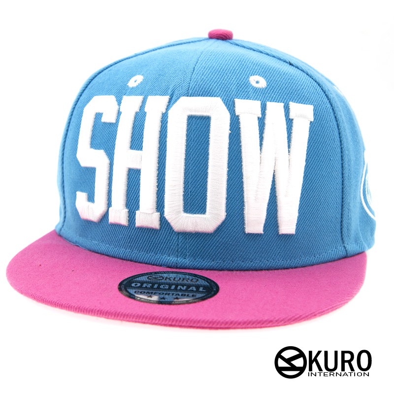 KURO-SHOP藍色桃紅帽沿白色繡線SHOW電繡潮流平板帽棒球帽