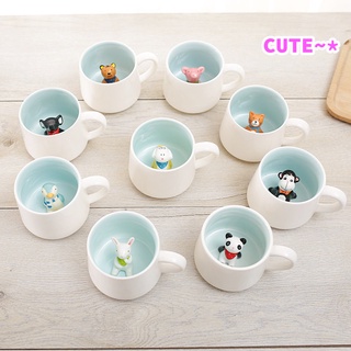 《全新現貨》3D立體萌物咖啡杯可愛動物陶瓷杯 水杯 馬克杯情侣杯子 卡通創意 兔子 牛奶杯 企鵝