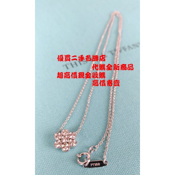 優買二手精品名牌店 TIFFANY &amp; CO.蒂芬妮 PT950 鉑金 白金 鑽石 花朵 小花 花 項鍊 鍊 全新 I