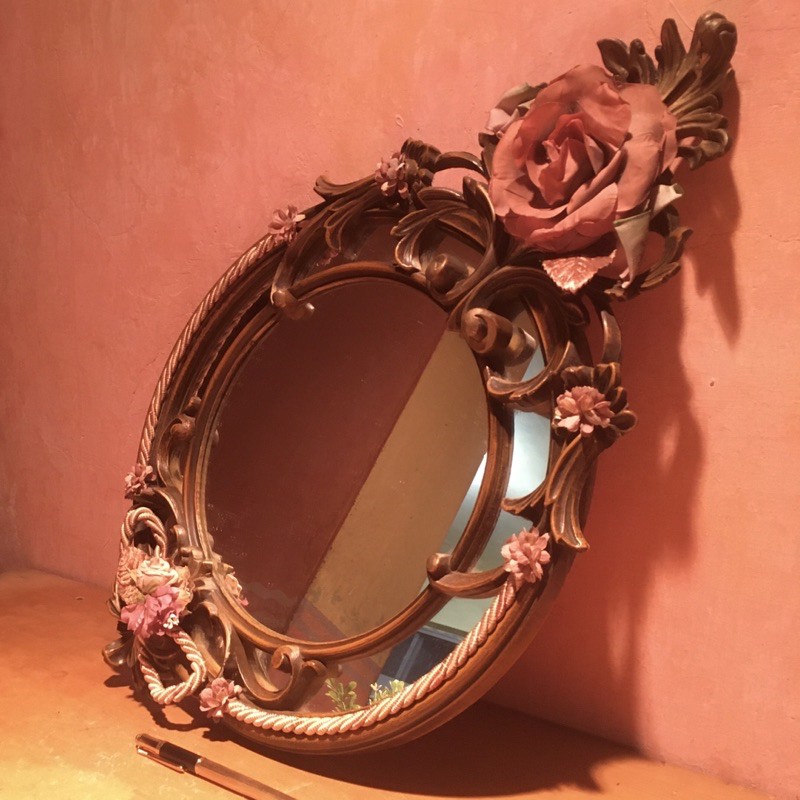 🇪🇺 歐洲 古典 木製 編繩雕花橢圓鏡 裝飾鏡 壁掛鏡 橢圓鏡 圓鏡 鏡 鏡子 老鏡