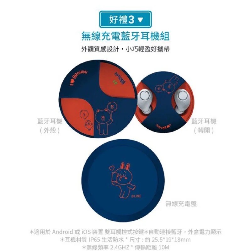 Line熊大兔兔tws5 0版無線藍牙耳機 無線充電盤中信line Pay首刷禮 蝦皮購物