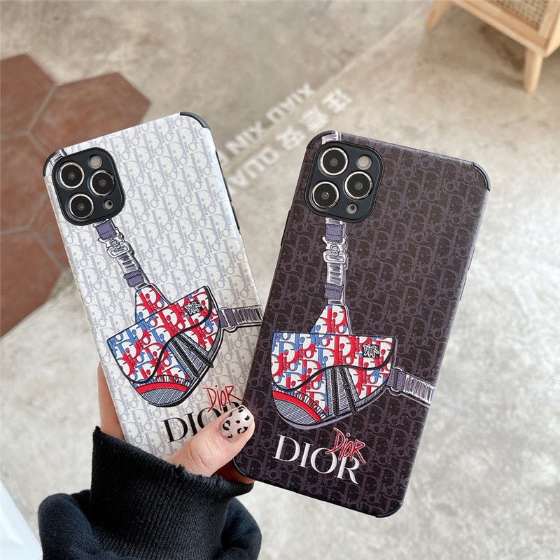 ﺴ潮牌皮紋Dior馬鞍包適用iPhone12proMax蘋果11迪奧手機殼XR軟7/8p
