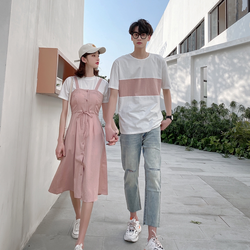 掌櫃推薦 情侶裝夏裝新款2020一裙一衣兩件套連衣裙男t恤套裝 蝦皮購物