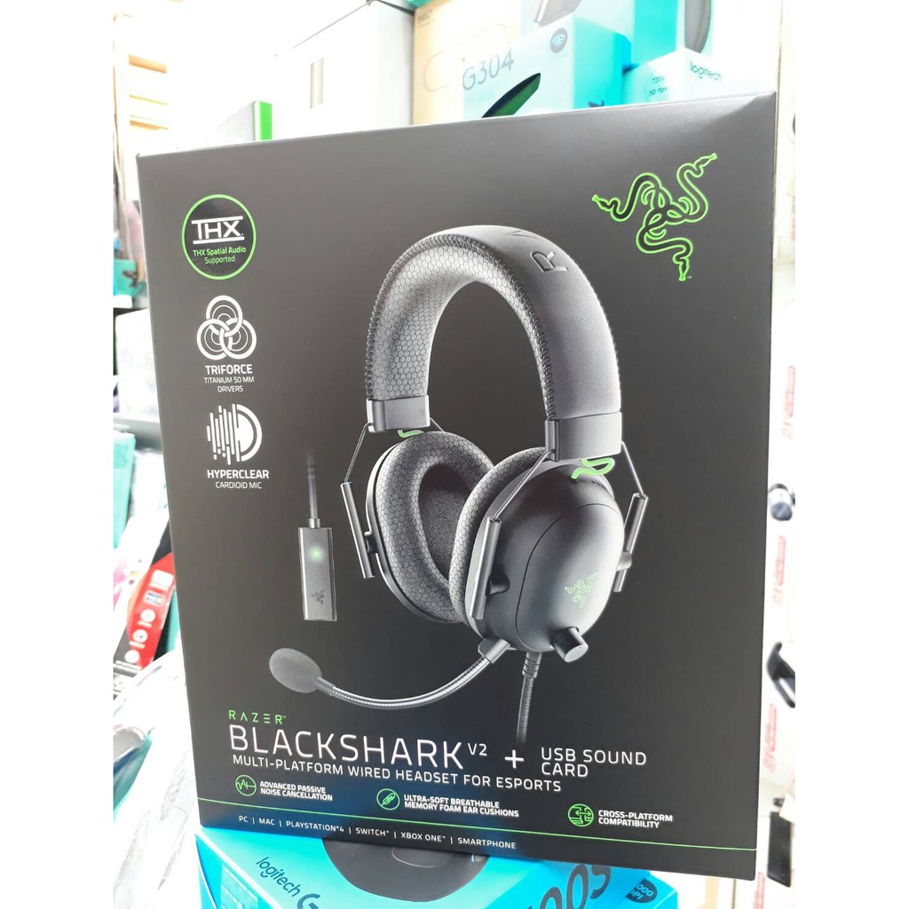 雷蛇razer Blackshark V2 Usb 音效卡黑鯊電競耳機麥克風心型指向記憶泡棉黑色 蝦皮購物