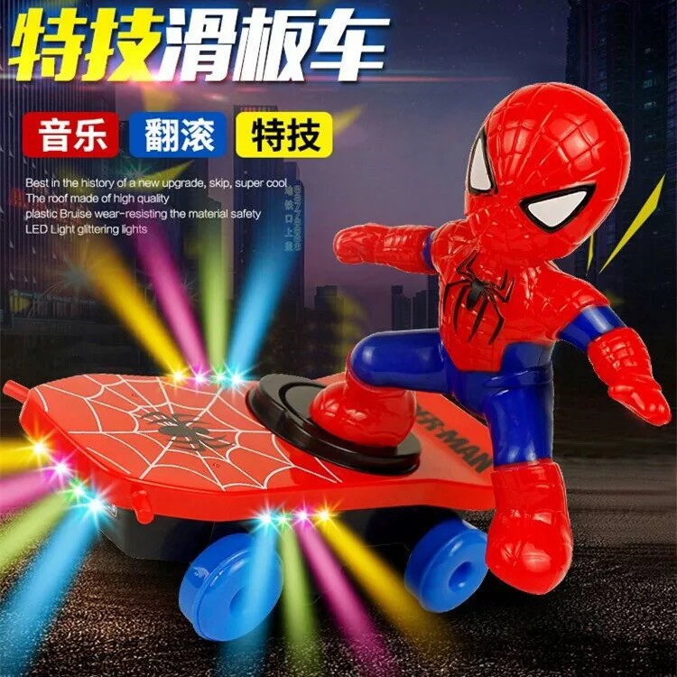 【澤西之家】蜘蛛人電動万向特技滑板車 電動車 帶燈光 音樂