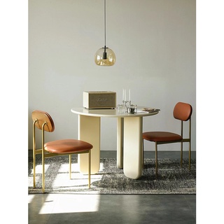圓形餐桌椅組合小戶型家用北歐簡約奶油網紅侘寂風咖啡廳休閑桌子