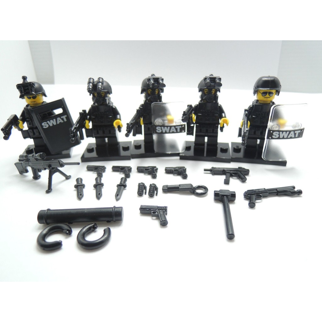 【玩具星球】SWAT 特警 裝備 Police 5個人偶含配件 (台灣製高品質LEGO樂高相容零件)