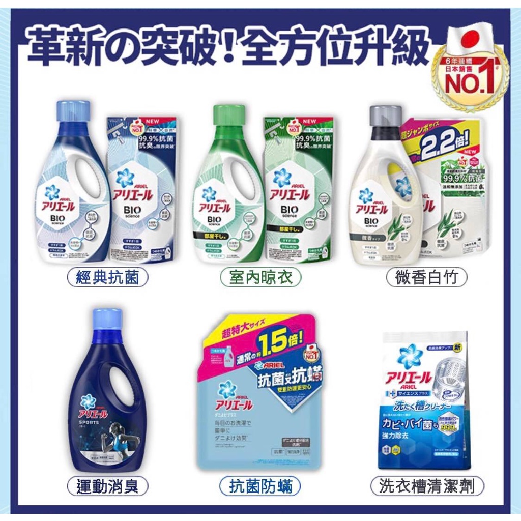 日本 P&amp;G ARIEL 超濃縮洗衣精 / 抗菌除臭 / 抗菌抗蟎 / 洗衣槽