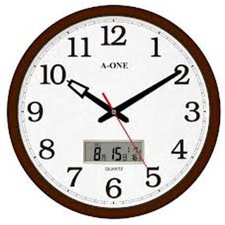 【山姆大叔工作坊】A-ONE時鐘 15吋大時鐘 經典標準型LCD雙顯 核木紋邊框 TG-0228