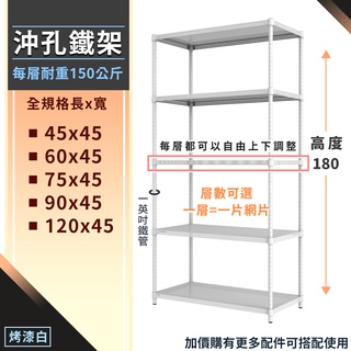 免運 沖孔鐵架 置物架 高耐重 五層架 高度180公分 耐重150KG 烤漆白 圍籬款 收納架 ➘natsu售物用