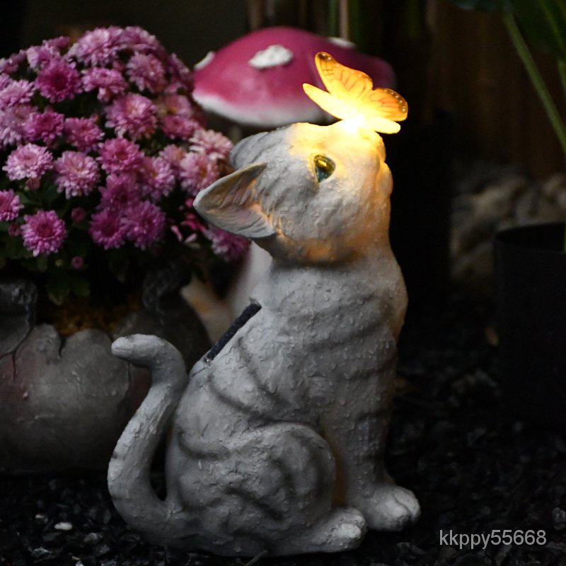 【免運】陽台花園裝飾庭院布置可愛貓咪擺件太陽能燈戶外創意樹脂動物雕塑園藝擺件 園藝裝飾 裝飾擺件 庭院裝飾