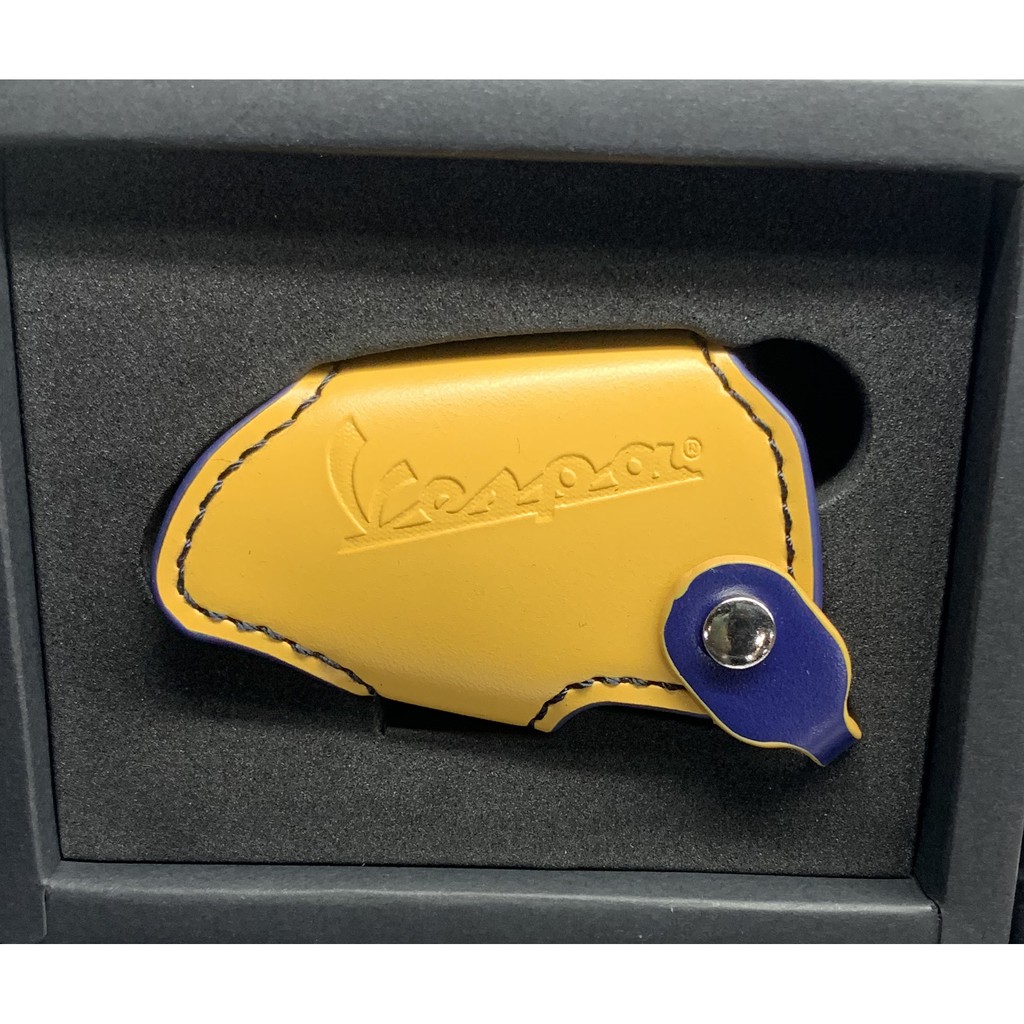 VESPA偉士牌 雙色皮革鑰匙包 鑰匙圈 (黃色)