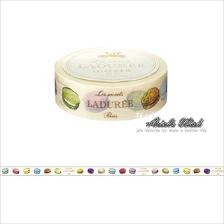 Ariel's Wish-日本Laduree-經典馬卡龍馬卡隆蛋糕甜點下午茶手做手工文創紙膠帶-鵝黃色底彩色馬卡龍(細)