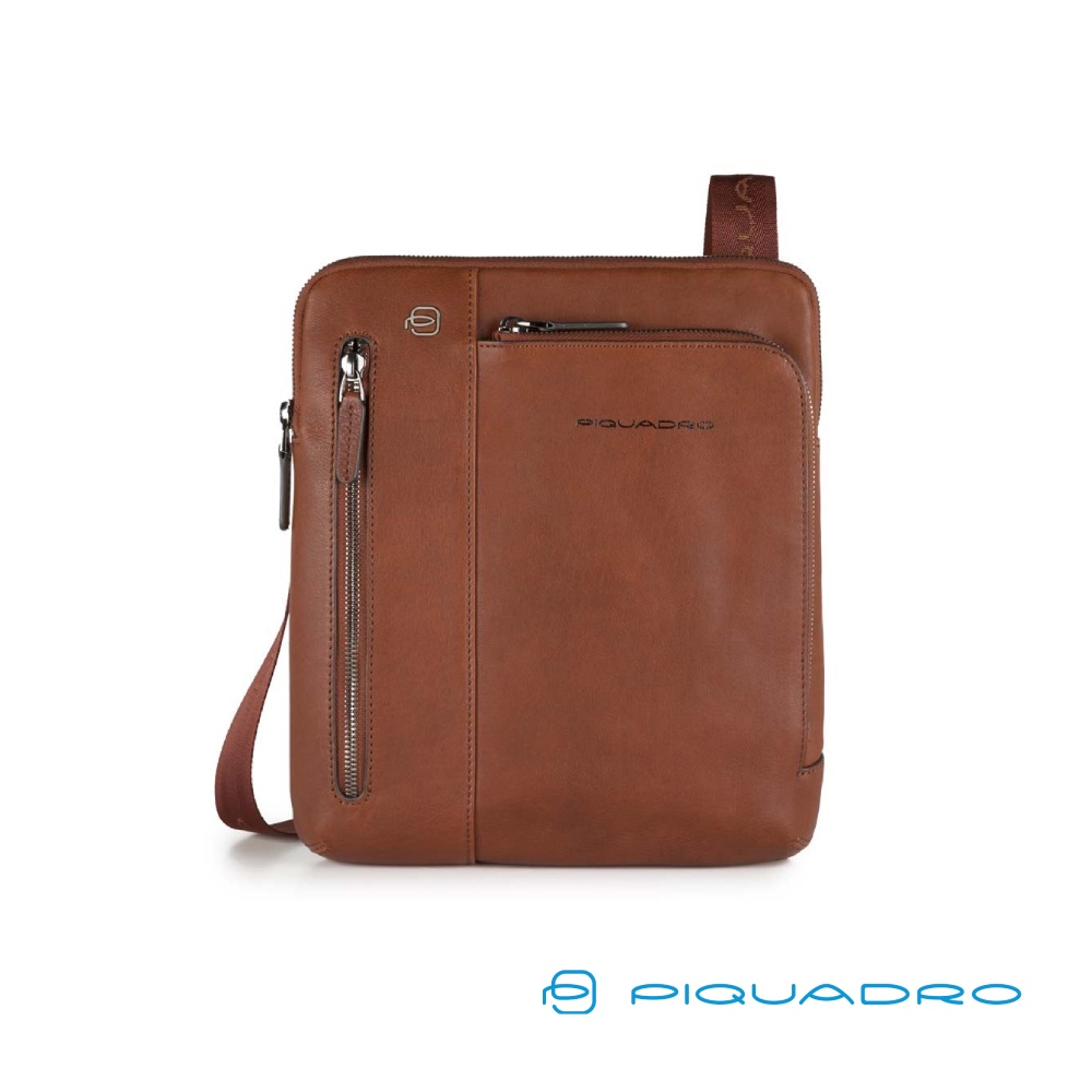 [義大利 Piquadro] 真皮直式側背包 Black Square系列 褐棕色 適用iPad9.7 皮亞諾官方直營店