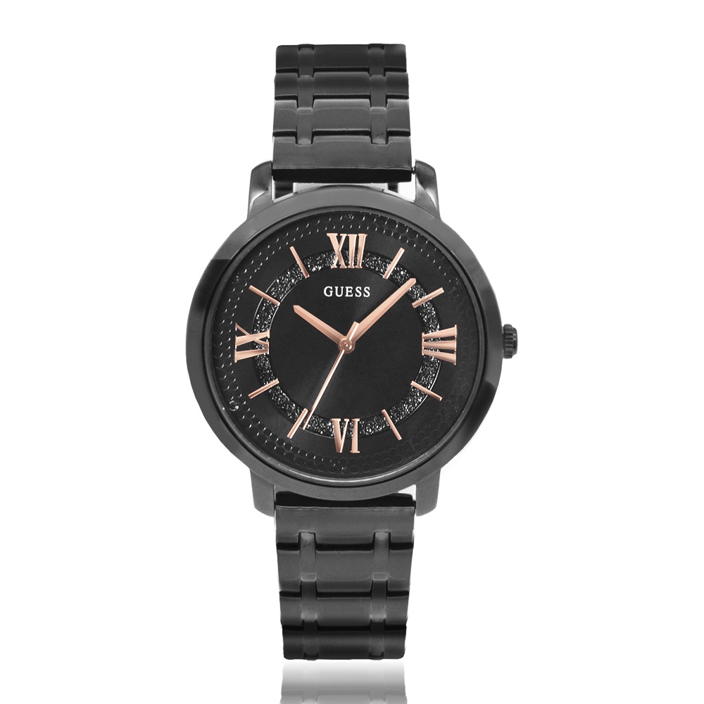 GUESS原廠平輸手錶 | 簡約典雅羅馬數字 水鑽設計造型女錶 - 黑 W0933L4
