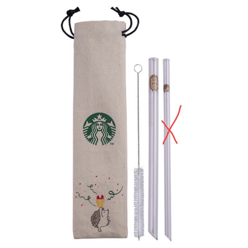 ［全新現貨］星巴克 刺蝟福音 玻璃吸管 組 STARBUCKS（只有粗的那隻+套子+吸管刷）