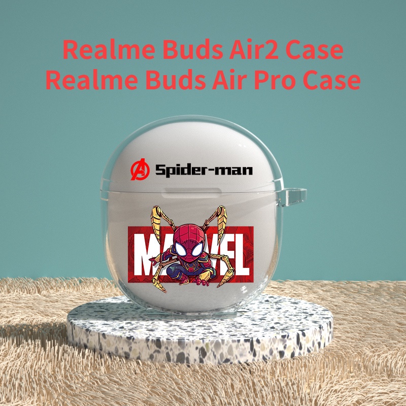 Realme Buds Air2透明耳機保護殼 漫威鋼鐵俠蜘蛛俠透明保護套 卡通雷神掛件真我Pro耳機套毒液透明殼