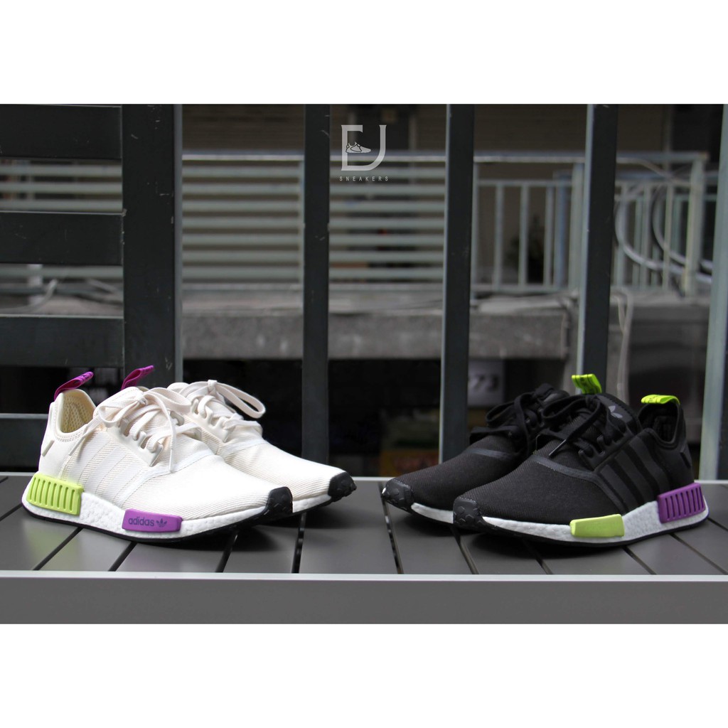 -EJ- 現貨 Adidas NMD R1 休閒鞋 黑紫綠 白紫綠 D96627 D96626