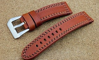 168錶帶配件/直身22mm hamilton新衣,飛行軍錶風格棕色縫線真皮錶帶