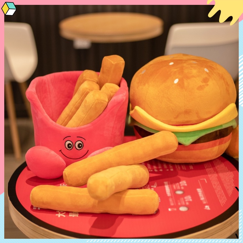 特惠🚀🚀✨日本可愛抱枕 仿真創意 漢堡 薯條 零食 抱枕 網紅少女心 辦公室沙發靠墊 毛絨玩具