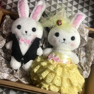 RABBIT LULU 結婚兔子娃娃 俏皮鵝黃色婚紗 結婚禮物 婚禮擺飾 車頭綵