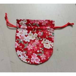 10x12cm 紅色櫻花半圓束口袋 半圓束口袋 小號 單層 高檔印花束口袋 和風 日本風 古風