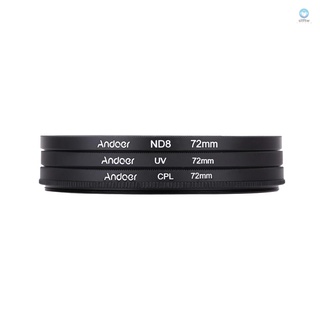 Andoer 72mm UV + CPL + ND8 圓形濾光片套件圓形偏光片濾鏡 ND8 中性密度濾鏡