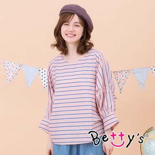 betty’s貝蒂思(95)條紋開衩公主袖上衣(粉色)