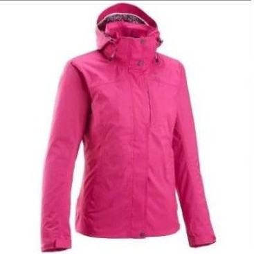 迪卡儂女防風防雨保暖3合1外套桃紅l Quechua Arpenaz 300 蝦皮購物