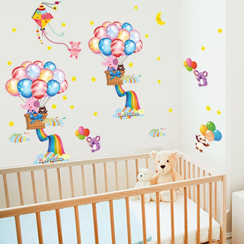 五象設計 動物110 快樂氣球小象 動物牆貼紙 卡通壁貼 房間裝飾家居裝飾兒童房裝飾 牆貼紙 環保壁貼
