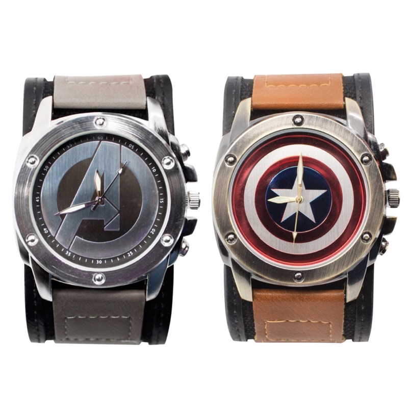 【地球姨代購】美國 Marvel 美國隊長 復仇者聯盟 皮錶帶 手錶 漫威 盾牌 鋼鐵人 雷神索爾 浩克 男錶 女錶
