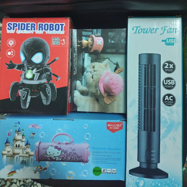 娃娃機商品--Hello Kitty 藍牙巨砲喇叭、直立風扇、蜘蛛人跳舞機器人、喬巴公仔，整圖賣。