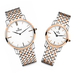 TITONI瑞士梅花錶TQ52918SRG-583+TQ42918SRG-583 簡約金屬時尚腕錶/玫瑰金38+24mm