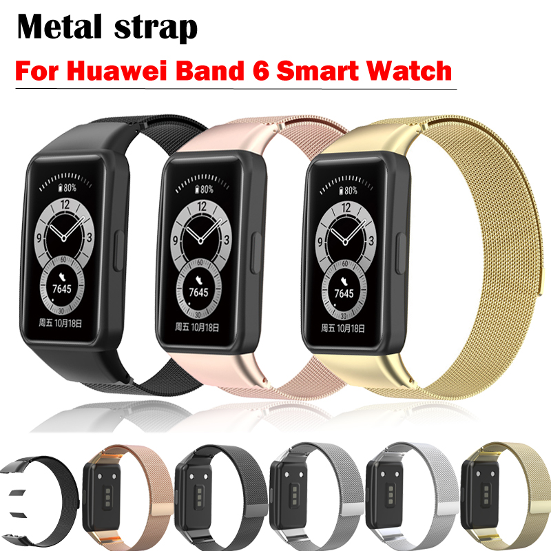 Huawei band 6 磁吸米蘭金屬錶帶 華為 band 6 智能手錶防水不銹鋼錶帶 BeeCost