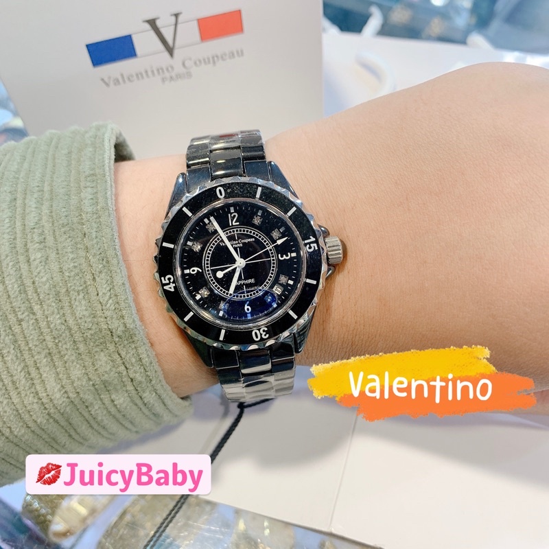💋Juicybaby✨范倫鐵諾 Valentino Coupeau 黑色陶瓷精品錶男錶 公司貨 保固一年 快速出貨手錶