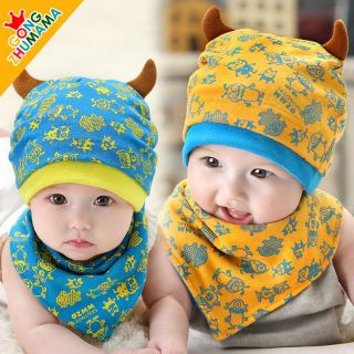 韓版秋冬嬰兒純棉帽+三角巾組合套裝系列 童帽 三角巾