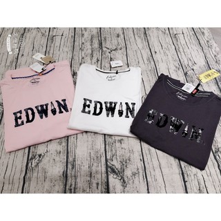 (限時特價）EDWIN 情侶款 絨布大 logo 短袖T恤