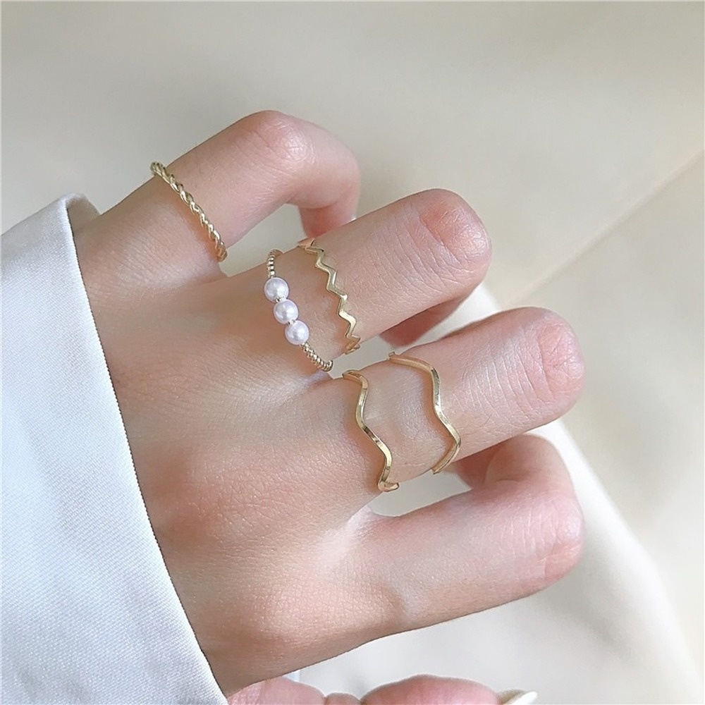 5 件/套金屬戒指套裝簡約奢華珍珠幾何可調節手指戒指女士首飾配件